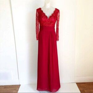 Carlyna V neck Beaded lace/Chiffon red Gown Long Dress size 4